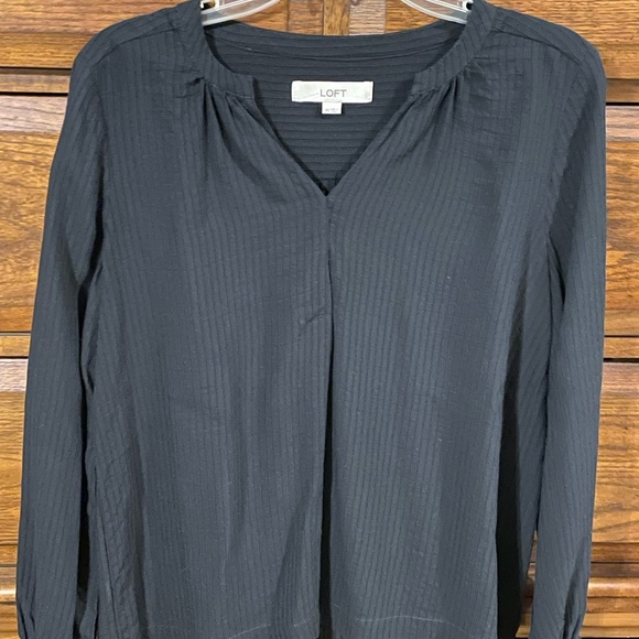 LOFT Tops - LOFT Black Long-Sleeve V-Neck Top with Subtle Pleats
